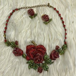 Matching diamond rose necklace and earring set